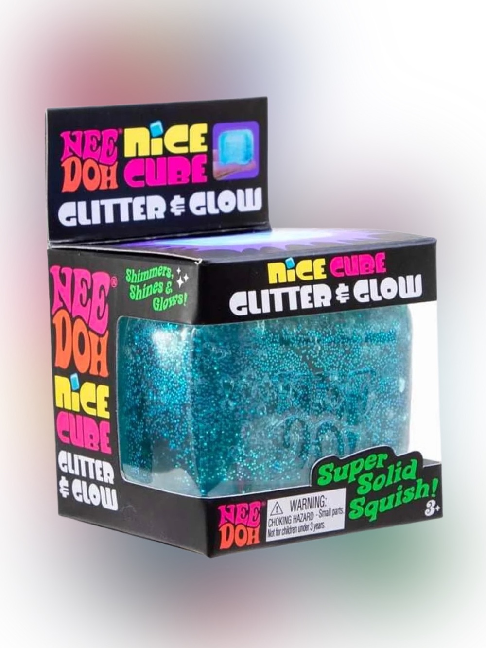 NIB AUTHENTIC NeeDoh Nice Cube - Glitter & Glow Squishy- Blue